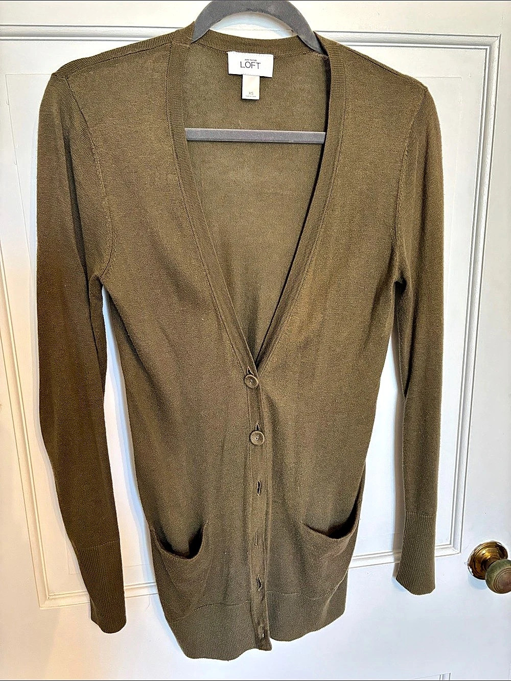 Ann Taylor LOFT Long Sleeve Cardigan Olive Green Size XS Like New